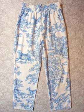 Blue and White Toile Animal Print Lounge Pants
